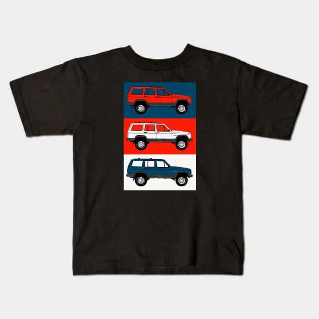 Jeep Cherokee pop art ~ USA palette Kids T-Shirt by FanboyMuseum